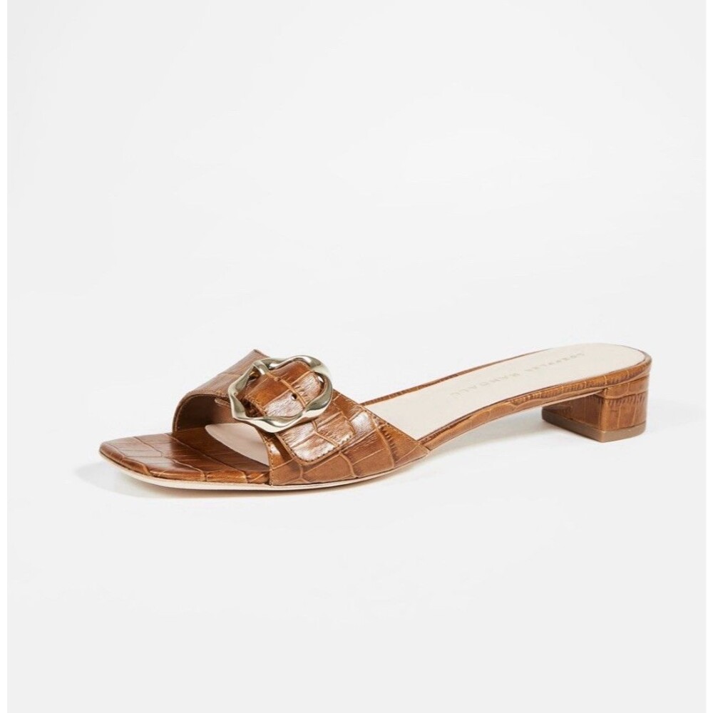 Loeffler Randall Edie Twisted Single Buckle Slide Sandals Cognac Brown Size 9.5